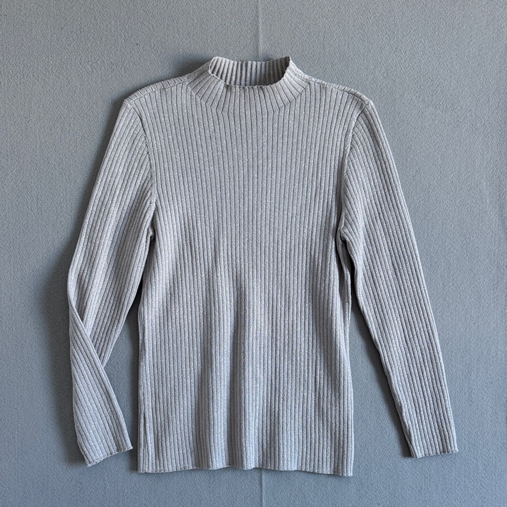 J. McLaughlin Women's Large Ribbed Metallic Silver Mockneck Long sleeve Sweater